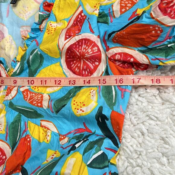 Donna Morgan Colorful Fruit Citrus Lemon Oranges Puff Sleeve MIDI Tier Dress R16 - Picture 8 of 11